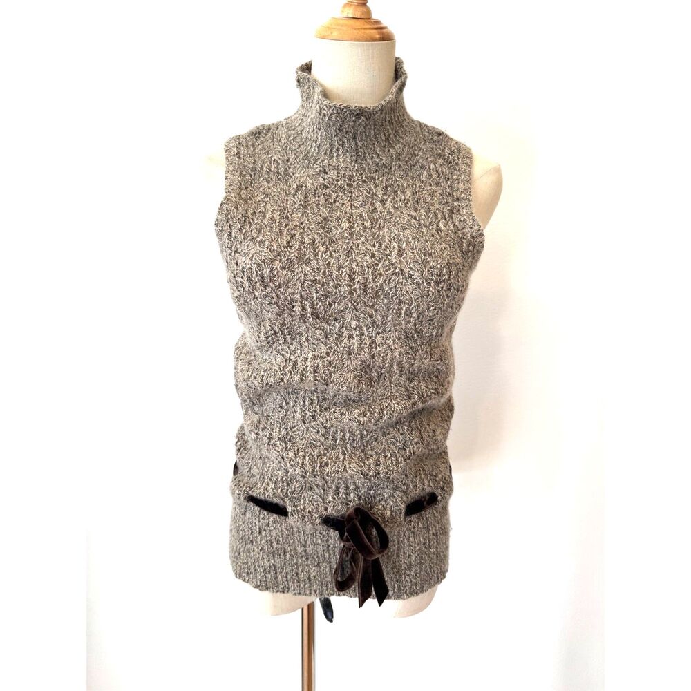 Ann Taylor Brown Marino Wool Angora Knit Sleeveless Mock Neck Sweater MP